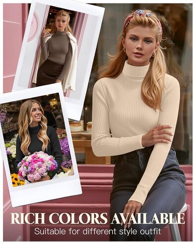 3 Pack Women’s Turtleneck Cotton Shirts Ribbed Long Sleeve Tops Slim Fit Base Layer Tee Basic Thermal Undershirt in Saudi Arabia