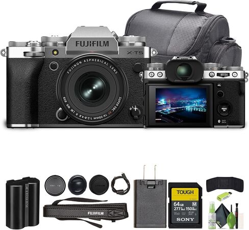 كاميرا Fujifilm X-T5 Professional Compact Digital Mirrorless مع حزمة XF 16-50 مم F/2.8-4.8 عدسة (أسود) مع بطاقة ذاكرة SDXC 64GB IH-II + كيس السفر وعدسة العدسة in Kuwait