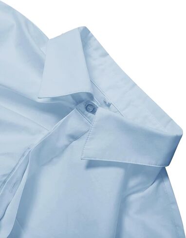 Women Cropped Button Down Shirt Asymmetric Hem Long Sleeve Collared Blouse Top in Saudi Arabia
