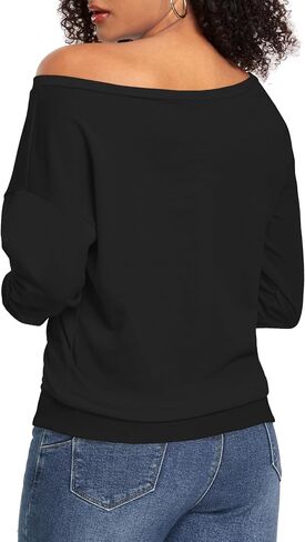 AM CLOTHES سويت شيرت للسيدات بدون أكتاف، قمصان طويلة الأكمام، قمصان وسترات كبيرة الحجم in Kuwait