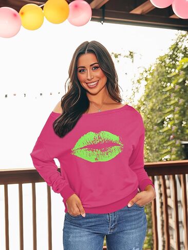 AM CLOTHES سويت شيرت للسيدات بدون أكتاف، قمصان طويلة الأكمام، قمصان وسترات كبيرة الحجم in Kuwait
