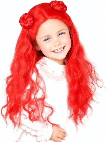 Long Wavy Red Wig for Cosplay Red Costume Wig with 2 Buns for Halloween Party Wig with Earring Clips (Small Size) in Kuwait