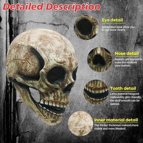 Skull Mask Moving Jaw, Scary Halloween Mask for Adults Breathable Mesh Design at Eyes Comfortable Fit Realistic skeleton mask moving jaw Latex Human Skeleton Mask for Cosplay Party Props in Saudi Arabia