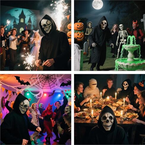 Skull Mask Moving Jaw, Scary Halloween Mask for Adults Breathable Mesh Design at Eyes Comfortable Fit Realistic skeleton mask moving jaw Latex Human Skeleton Mask for Cosplay Party Props in Saudi Arabia