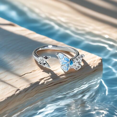 Sea Turtle Ring Blue Opal 925 Adjustable Rings for Women Sterling Silver Cute Ocean Animal Tortoise Jewelry Mother Day Christmas Gifts in Saudi Arabia