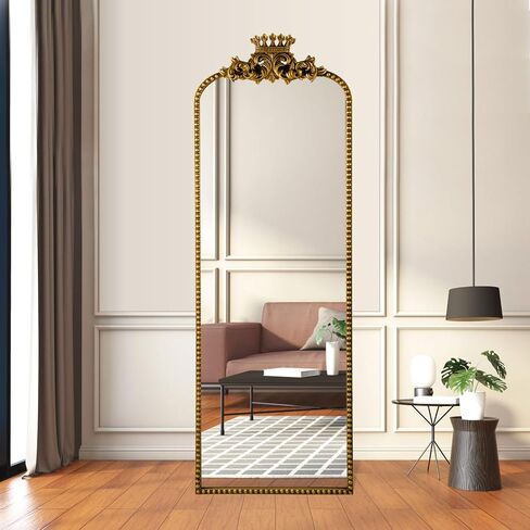 Gold Arched Full Length Mirror Floor Stand Decorative Wall Mounted Vintage Body Size 22"×65" Large Traditional Baroque with Crown Style Antique Ornate Farmhouse Home Decor in Saudi Arabia