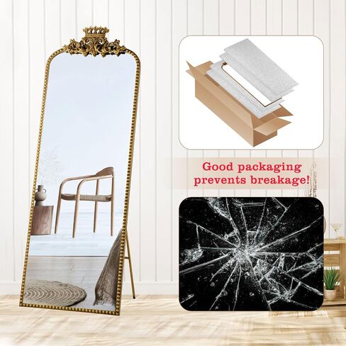 Gold Arched Full Length Mirror Floor Stand Decorative Wall Mounted Vintage Body Size 22"×65" Large Traditional Baroque with Crown Style Antique Ornate Farmhouse Home Decor in Saudi Arabia