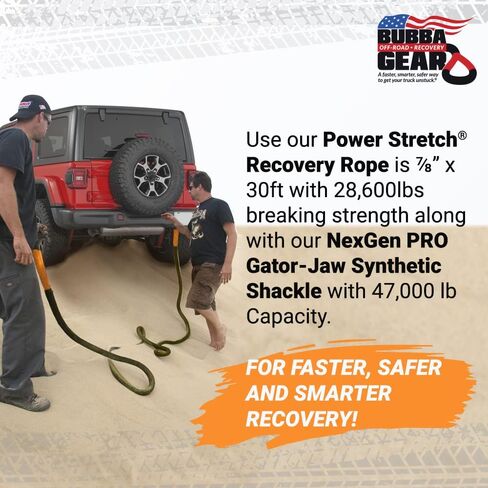 Bubba Rope Heavy-Duty Off-Road Vehicle Tow Recovery Gear Set Renegade Power Stretch Recovery Rope, 3/4" x 20’ & NexGen PRO Gator-Jaw Synthetic Shackles, 3/8" x 6.5" - Desert Tan in Saudi Arabia