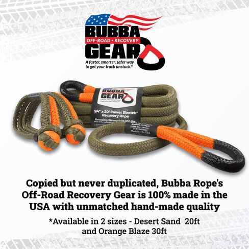 Bubba Rope Heavy-Duty Off-Road Vehicle Tow Recovery Gear Set Renegade Power Stretch Recovery Rope, 3/4" x 20’ & NexGen PRO Gator-Jaw Synthetic Shackles, 3/8" x 6.5" - Desert Tan in Saudi Arabia