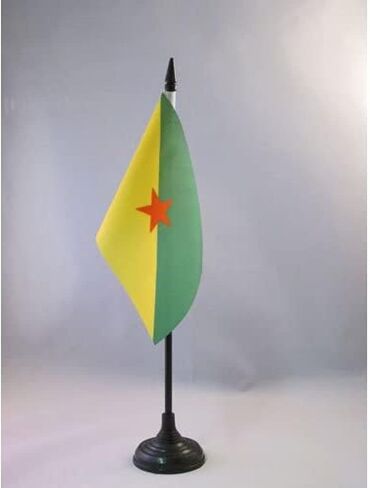 French Guiana Table Flag 4'' x 6'' - French region of Guyane française Desk Flag 15 x 10 cm - Black plastic stick and base - AZ FLAG in Saudi Arabia