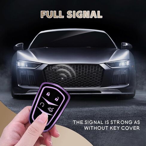 غطاء مفتاح السيارة متوافق مع كاديلاك، غطاء حافظة مفتاح فوب يناسب كاديلاك إسكاليد CTS XTS ATS STS XT4 XT5 CT6 SRX 2015-2019 حامل مفاتيح ذكي عن بعد، أرجواني أسود in Kuwait