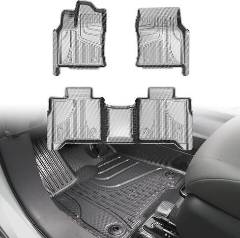 Carbon Fiber Pattern Floor Mats for Toyota Tundra 2022-2025 2026 CrewMax (Include Hybrid) All Weather Protection Floor Liners 1st & 2nd Full Set Car Mats, Silver in Saudi Arabia