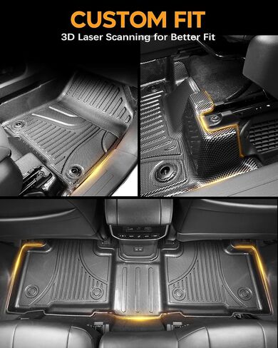 Carbon Fiber Pattern Floor Mats for Toyota Tundra 2022-2025 2026 CrewMax (Include Hybrid) All Weather Protection Floor Liners 1st & 2nd Full Set Car Mats, Silver in Saudi Arabia