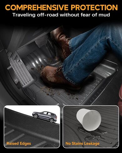 Carbon Fiber Pattern Floor Mats for Toyota Tundra 2022-2025 2026 CrewMax (Include Hybrid) All Weather Protection Floor Liners 1st & 2nd Full Set Car Mats, Silver in Saudi Arabia
