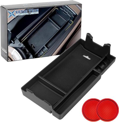 x xotic tech Interior Center Console Armrest Black Storage Organizer Box Phone Coin Card Container Insert Drawer Tray + Red Cup Coaster, Compatible with Mercedes Benz E Class W213 2017-2020 in Saudi Arabia