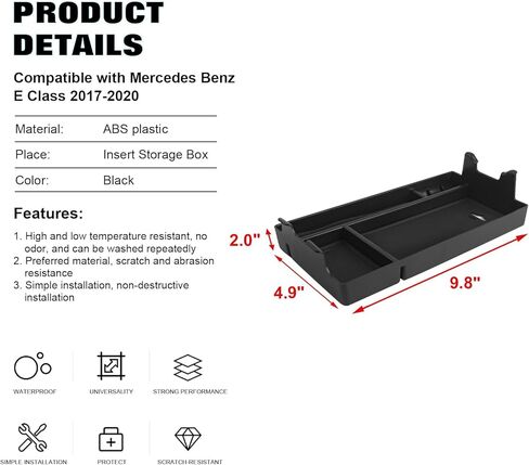 x xotic tech Interior Center Console Armrest Black Storage Organizer Box Phone Coin Card Container Insert Drawer Tray + Red Cup Coaster, Compatible with Mercedes Benz E Class W213 2017-2020 in Saudi Arabia