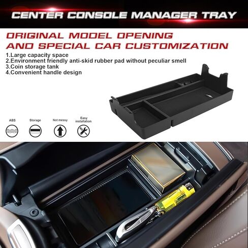 x xotic tech Interior Center Console Armrest Black Storage Organizer Box Phone Coin Card Container Insert Drawer Tray + Red Cup Coaster, Compatible with Mercedes Benz E Class W213 2017-2020 in Saudi Arabia