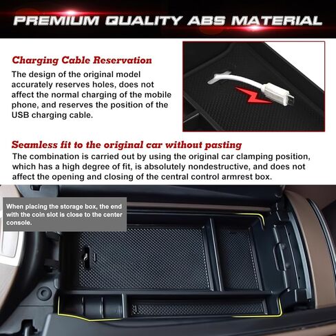 x xotic tech Interior Center Console Armrest Black Storage Organizer Box Phone Coin Card Container Insert Drawer Tray + Red Cup Coaster, Compatible with Mercedes Benz E Class W213 2017-2020 in Saudi Arabia