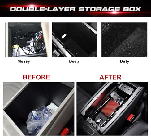 x xotic tech Interior Center Console Armrest Black Storage Organizer Box Phone Coin Card Container Insert Drawer Tray + Red Cup Coaster, Compatible with Mercedes Benz E Class W213 2017-2020 in Saudi Arabia