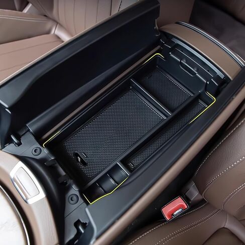 x xotic tech Interior Center Console Armrest Black Storage Organizer Box Phone Coin Card Container Insert Drawer Tray + Red Cup Coaster, Compatible with Mercedes Benz E Class W213 2017-2020 in Saudi Arabia