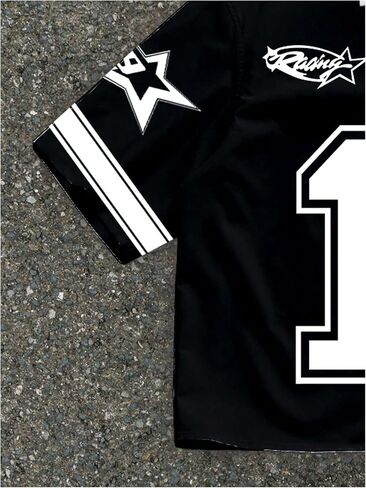 GORGLITTER Men's Letter Graphic Button Down Cropped Shirt Oversized Collared Rave Jersey Crop Tops in Saudi Arabia