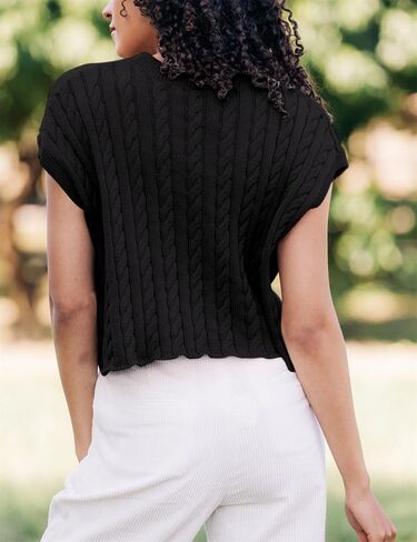 BeautyNee Women's Cable Knit Cap Sleeve Cropped Sweater Vest Casual Loose Crewneck Short Sleeve Pullover Tank Top in Kuwait