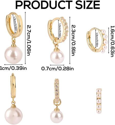 3 Pairs Gold Earrings and Pearl Set, Dainty Pearl Hoop Earrings Ladies' Gold Pearl Earring Set Pearl Earrings Studs Set Stacks Pearl Earring Pearl Earrings Gift for Women Ladies in Saudi Arabia