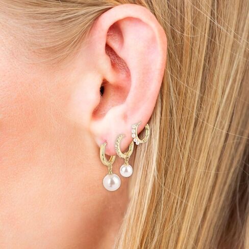 3 Pairs Gold Earrings and Pearl Set, Dainty Pearl Hoop Earrings Ladies' Gold Pearl Earring Set Pearl Earrings Studs Set Stacks Pearl Earring Pearl Earrings Gift for Women Ladies in Saudi Arabia