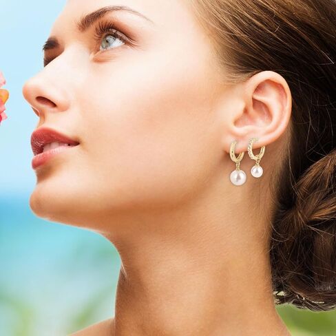 3 Pairs Gold Earrings and Pearl Set, Dainty Pearl Hoop Earrings Ladies' Gold Pearl Earring Set Pearl Earrings Studs Set Stacks Pearl Earring Pearl Earrings Gift for Women Ladies in Saudi Arabia