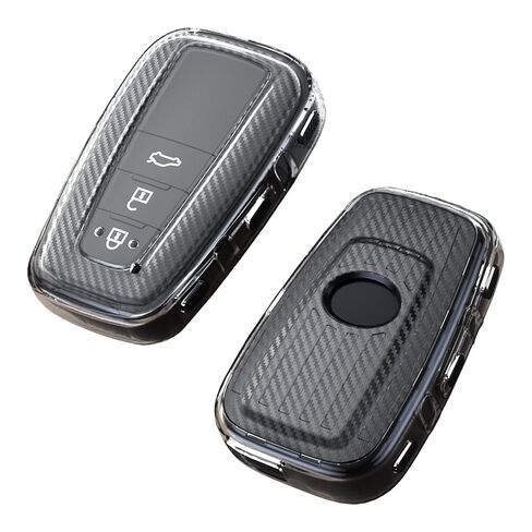 TANGSEN Key Fob Case TPU Cover Compatible with Toyota Avalon Camry C-HR Corolla Prius Prime RAV4 Transparent Carbon Fiber Texture 2 3 4 Button Protective Key Shell (Black) in Saudi Arabia