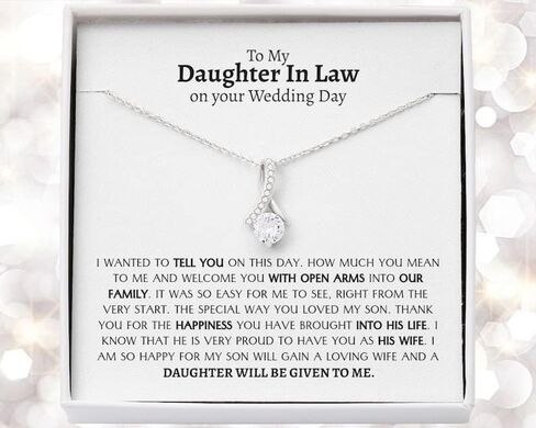 Daughter in Law Gifts, Welcome to the Family Present, To Our Daughter-In-Law Necklace, Gift for Daughter-In-Law On Wedding Day, Present from Mother in Law to Bride or Son's Fiancee, Daughter-in-Law Jewelry for Bridal Shower, Engagement, Birthday, Thanksgi in Saudi Arabia