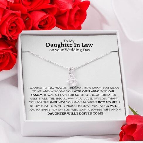 Daughter in Law Gifts, Welcome to the Family Present, To Our Daughter-In-Law Necklace, Gift for Daughter-In-Law On Wedding Day, Present from Mother in Law to Bride or Son's Fiancee, Daughter-in-Law Jewelry for Bridal Shower, Engagement, Birthday, Thanksgi in Saudi Arabia