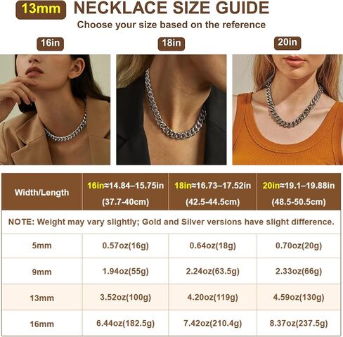 NOKMIT Cuban Link Curb Chain Necklace for Women Men Dainty 18K Gold Silver Tone Diamond Cut Punk Hip Hop Choker Necklace Trendy Statement Chunky Cuban Link Jewelry Gifts Unisex Size 5mm/13mm/16mm in Kuwait