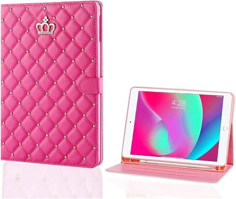 Case for iPad 10th Generation 10.9" 2022, PU Leather Crown Bling Folio Stand Cover with Built-in Apple Pencil Holder and Multiple Viewing Angles (Pink) in Kuwait