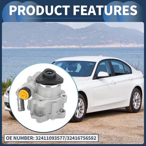 Power Steering Pump, Car Power Assist Pump No.32411093577/32416756582 for BMW 323i 2.5L L6 1998-1999 for BMW 328i 2.8L L6 1996-1999 Aluminum Alloy Silver Tone, 1 Pc in Saudi Arabia