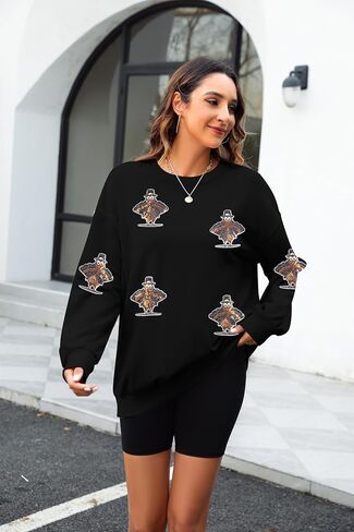 JINTING Thanksgiving Sweatshirt for Women Sequin Turkey Graphic Sweater Causal Holiday Pullover Long Sleeve Fall Tops in Saudi Arabia