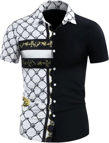 WDIRARA Men's Baroque Printed Dress Shirts Short Sleeve Button Down Business Dress Shirts in Saudi Arabia