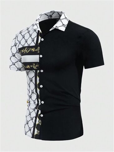 WDIRARA Men's Baroque Printed Dress Shirts Short Sleeve Button Down Business Dress Shirts in Saudi Arabia