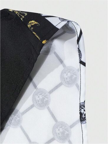 WDIRARA Men's Baroque Printed Dress Shirts Short Sleeve Button Down Business Dress Shirts in Saudi Arabia