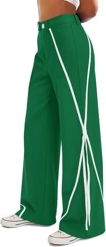 Fisoew Womens Casual Track Pants Straight Leg Trousers Splicing Line Wide Leg Pants Athletic Workout Sweatpants in Saudi Arabia