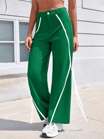 Fisoew Womens Casual Track Pants Straight Leg Trousers Splicing Line Wide Leg Pants Athletic Workout Sweatpants in Saudi Arabia