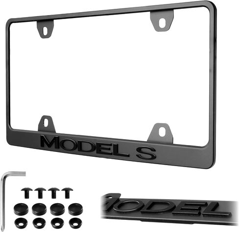 MODEL S License Plate Frame – Stealth Black Powder Coat UV Resistant Rust-Proof Steel Plate Holder - One Piece - Compatible with 2012-2025 Tesla Model S (3D RAISED LETTERS with MOUNTING HARDWARE) in Saudi Arabia