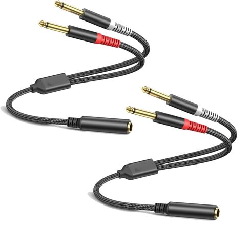 1/4 TRS Stereo Audio Cable for Guitar or Mixer with Jack Output, 1 FT, 2 Pack, Black, Splitter Y Adapter, 6.35mm Male to Dual 6.35mm Female Jack Cable, 24K Gold Plating Connectors in Kuwait