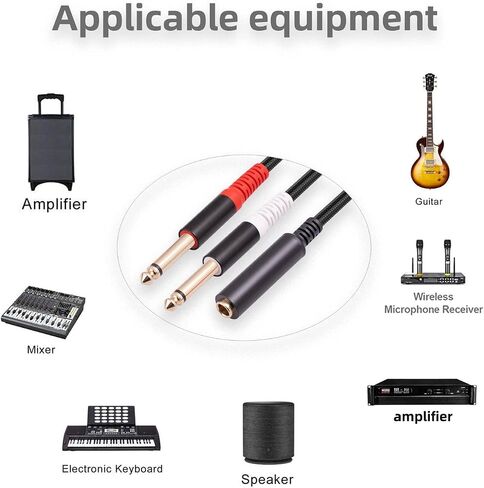 1/4 TRS Stereo Audio Cable for Guitar or Mixer with Jack Output, 1 FT, 2 Pack, Black, Splitter Y Adapter, 6.35mm Male to Dual 6.35mm Female Jack Cable, 24K Gold Plating Connectors in Kuwait
