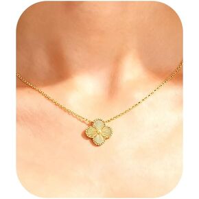 Four-Leaf Clover Necklace, 18K Gold Plated Lucky Flower Pendan, Dainty Floral Charm Chain for Women, Timeless Design for Daily Wear and Gift in Saudi Arabia