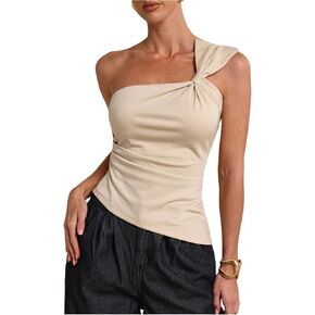 WDIRARA Women's Bowknot Ruched Tank Tops Sleeveless Asymmetrical Fitted Tops in Saudi Arabia