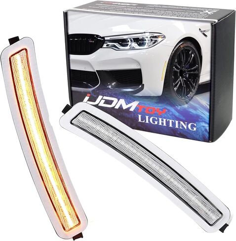 iJDMTOY Dark Smoked Lens Amber Full LED Strip Bumper Reflector Replace Side Marker Light Kit Compatible With 2017-2022 BMW G30 5 Series, Replace OEM Amber Front Reflectors in Saudi Arabia