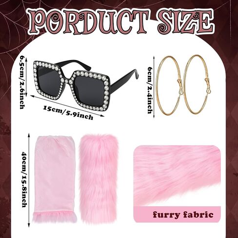 Ramede 6 Pcs Halloween Reality TV Couple Costume Accessories Include Novelty Hair Hats Gold Necklace Oversize Sunglasses Fur Leg Warmers and Earring for Women Men Nightclub Cosplay Party Outfits in Saudi Arabia
