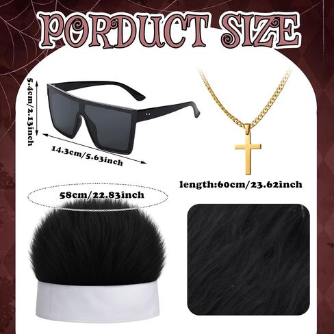 Ramede 6 Pcs Halloween Reality TV Couple Costume Accessories Include Novelty Hair Hats Gold Necklace Oversize Sunglasses Fur Leg Warmers and Earring for Women Men Nightclub Cosplay Party Outfits in Saudi Arabia
