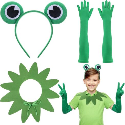 3 Pcs Frog Costume Accessory Set Green Frog Headband Gloves Collar for Halloween Cosplay Party World Book Day Dress Up in Saudi Arabia